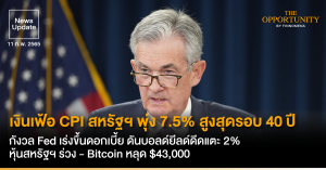 News Update: เงินเฟ้อ CPI สหรัฐฯ พุ่ง 7.5% สูงสุดรอบ 40 ปี กังวล Fed เร่งขึ้นดอกเบี้ย ดันบอลด์ยีลด์ดีดแตะ 2% หุ้นสหรัฐฯ ร่วง - Bitcoin หลุด $43,000