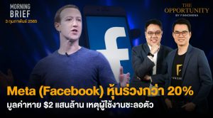 FINNOMENA The Opportunity Morning Brief 03/02/2022 “Meta (Facebook) หุ้นร่วงกว่า 20% มูลค่าหาย $2 แสนล้าน เหตุผู้ใช้งานชะลอตัว”  พร้อมสรุปเนื้อหา