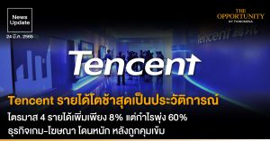News Update: Tencent รายได้โตช้าสุดเป็นประวัติการณ์ ไตรมาส 4 รายได้เพิ่มเพียง 8% แต่กำไรพุ่ง 60% ธุรกิจเกม-โฆษณา โดนหนัก หลังถูกคุมเข้ม