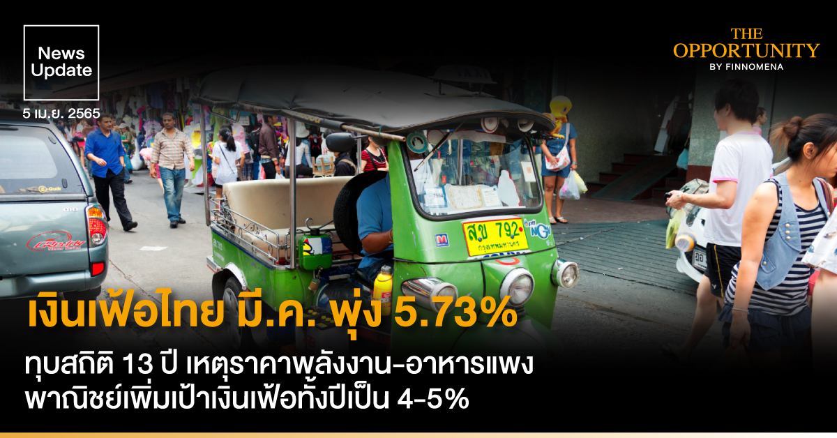 News Update: เงินเฟ้อไทย มี.ค. พุ่ง 5.73% ทุบสถิติ 13 ปี เหตุราคาพลังงาน-อาหารแพง พาณิชย์เพิ่มเป้าเงินเฟ้อทั้งปีเป็น 4-5%