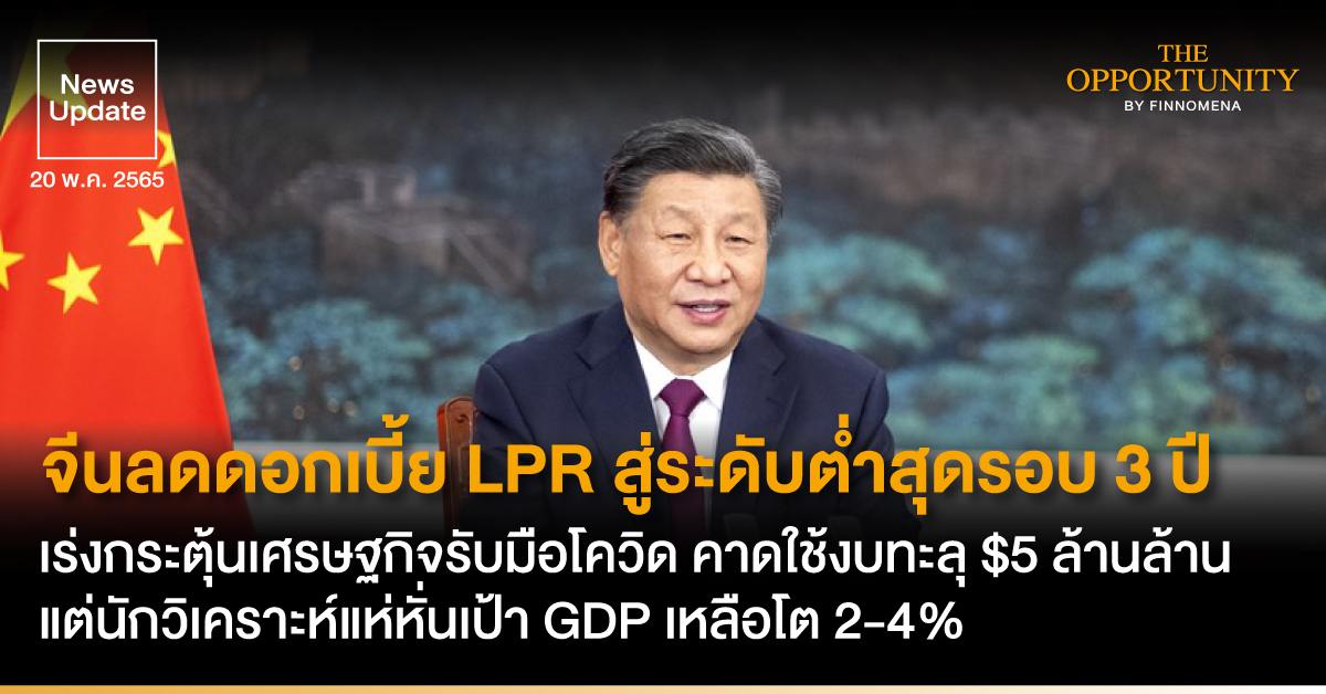 News Update: จีนลดดอกเบี้ย LPR สู่ระดับต่ำสุดรอบ 3 ปี เร่งกระตุ้นเศรษฐกิจรับมือโควิด คาดใช้งบทะลุ $5 ล้านล้าน แต่นักวิเคราะห์แห่หั่นเป้า GDP เหลือโต 2-4%