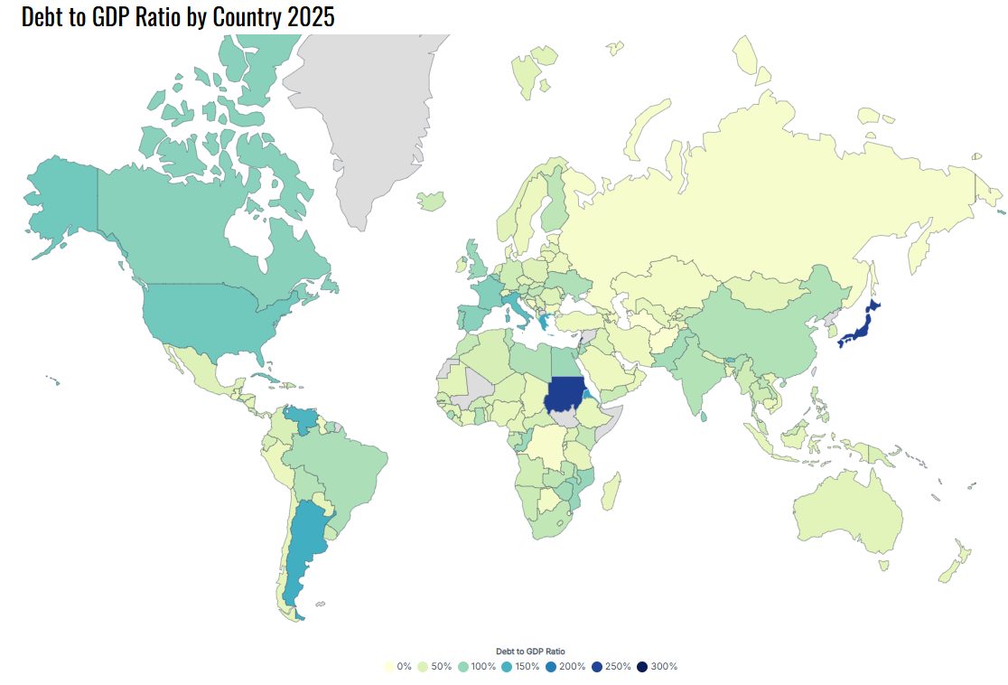 สำรวจหนี้สาธารณะต่อ GDP ของประเทศทั่วโลก