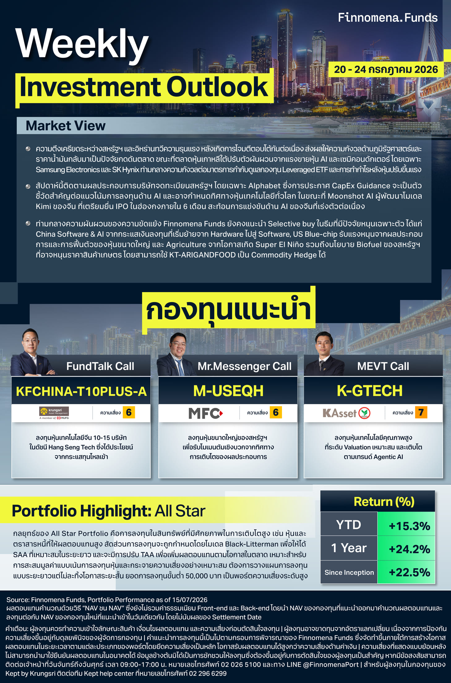 Weekly Investment Outlook 20 - 24 กรกฎาคม 2026